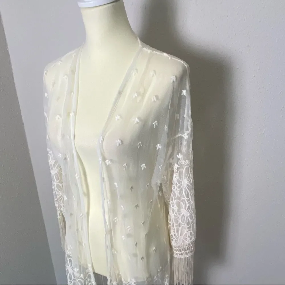Indigo Thread Co. Boho Beachy Embroidered Cardigan/Swim Cover Up Women's Size L